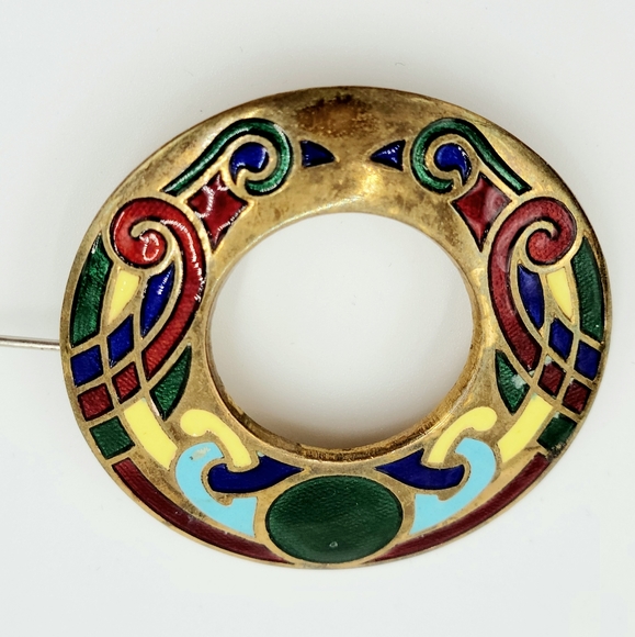 60's Copper Enamel Guilloche Brooch - Picture 5 of 14